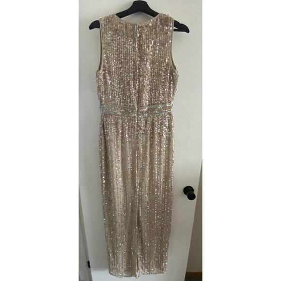 Mac Duggal 93603 Nude Sequined High Neck Sleeveless Column Gown Size8 - Picture 6 of 8